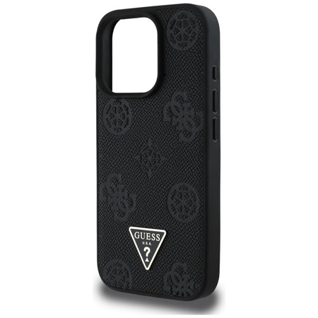 Guess Grained Hot Stamp Peony Triangle Logo MagSafe - Etui do iPhone 16 Pro (czarny)