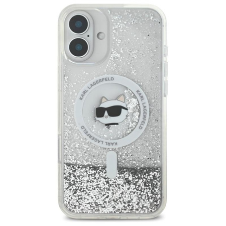 Karl Lagerfeld Liquid Glitter Choupette Head MagSafe - pouzdro pro iPhone 16 (průhledné)