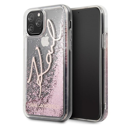 Karl Lagerfeld Signature Glitter Case - pouzdro pro iPhone 11 Pro Max (růžově zlaté)