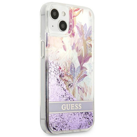 Guess Liquid Glitter Flower - pouzdro pro iPhone 13 mini (fialové)