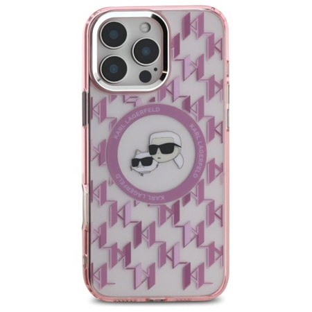 Karl Lagerfeld IML Monogram Karl & Choupette Head MagSafe - Hülle für iPhone 16 Pro Max (rosa)