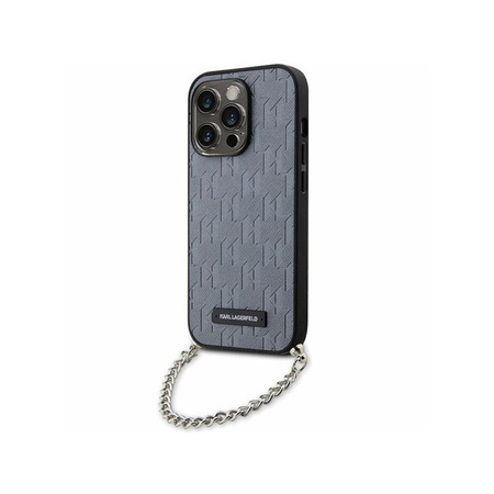 Karl Lagerfeld Saffiano Monogram Chain - Coque pour iPhone 14 Pro (Argent)