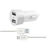 Budi - Chargeur de voiture 2x USB, 24W + câble USB-C 1,2 m (Blanc)
