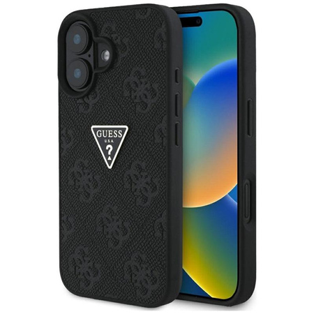 Guess Hot Stamp 4G Pattern Triangle Metal Logo - Hülle für iPhone 16 (schwarz)