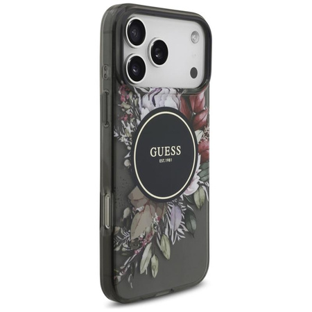 Guess IML Flowers Electro Pearl Strap MagSafe - Hülle iPhone 17 Pro Max (schwarz)