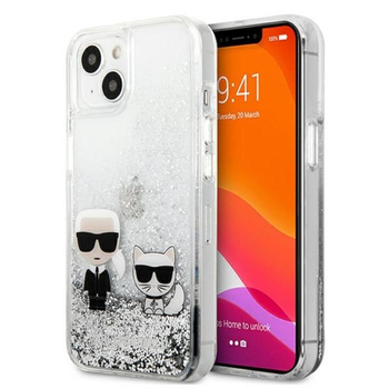 Karl Lagerfeld Liquid Glitter Karl & Choupette - Etui iPhone 13 (srebrny)