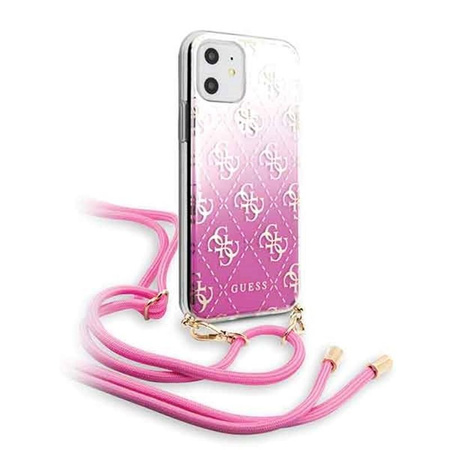 Guess 4G Gradient Hard Case - Coque avec dragonne amovible iPhone 11 (Rose)