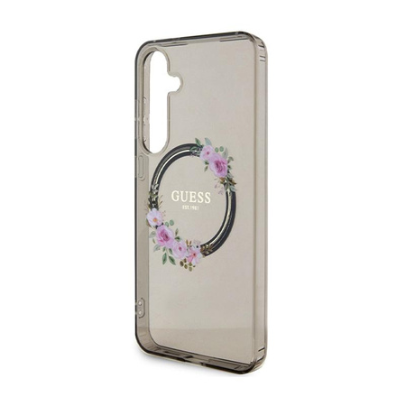 Guess IML Flowers Wreath MagSafe - Étui Samsung Galaxy S24+ (noir)