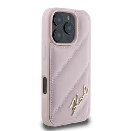 Karl Lagerfeld Quilted Signature - Coque iPhone 16 Pro (rose)