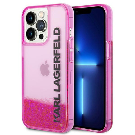 Karl Lagerfeld Liquid Glitter Transluzentes Langes Logo Case - iPhone 14 Pro Case (rosa)