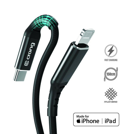 Crong Armor Link - MFi kábel USB-C-ről Lightningra fonva 150cm (fekete)