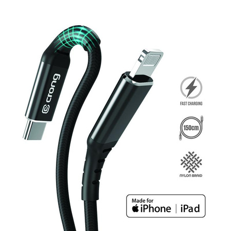 Crong Armor Link - Kabel MFi z USB-C na Lightning w oplocie 150cm (czarny)