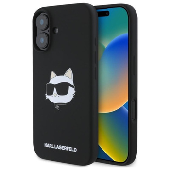 Karl Lagerfeld Silikonové pouzdro MagSafe s potiskem hlavy Choupette - iPhone 16 (černé)