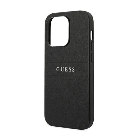 Guess Saffiano Metal Logo Stripes - pouzdro pro iPhone 14 Pro (černé)