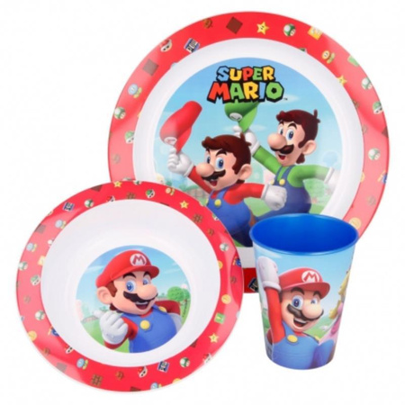 Super Mario - Set de vaisselle pour micro-ondes (assiette, bol et tasse) (rouge)