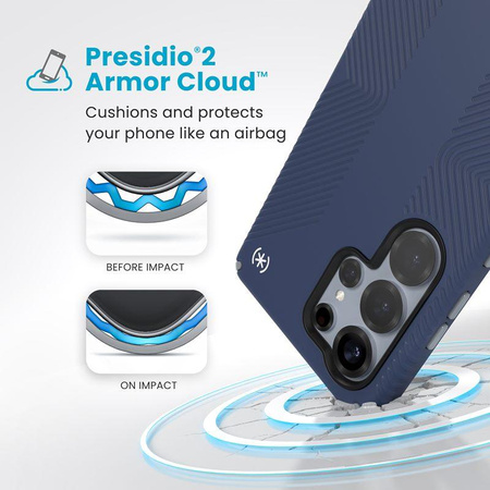 Speck Presidio2 Grip Magnet - Samsung Galaxy S25 Ultra MagSafe Case (Küstenblau/Staubgrau/Weiß)