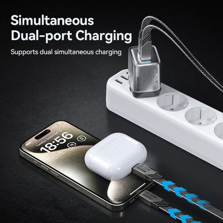 WEKOME WP-U02 Mecha Series - Chargeur de courant 2x USB-C Super Fast Charger GaN 40W (Argent)