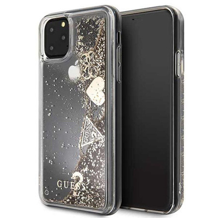 Guess Liquid Glitter Hearts - iPhone 11 Pro Max Tasche (Gold)