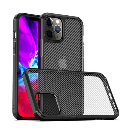 Crong Hybrid Carbon - Custodia per iPhone 12 Pro Max (Nero)