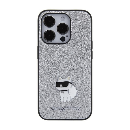 Karl Lagerfeld Fixed Glitter Choupette Logo fém kitűző - iPhone 15 Pro Max tok (ezüst)