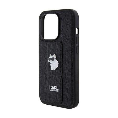 Karl Lagerfeld Gripstand Saffiano Choupette Pins - iPhone 14 Pro Tasche (schwarz)