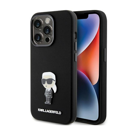 Karl Lagerfeld Silikon Ikonik Metall Pin - iPhone 15 Pro Tasche (schwarz)