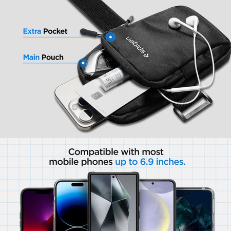 Spigen A702 Dynamic Shield Armband - Hülle / Sportarmband für Smartphones bis zu 6.9" (Schwarz)