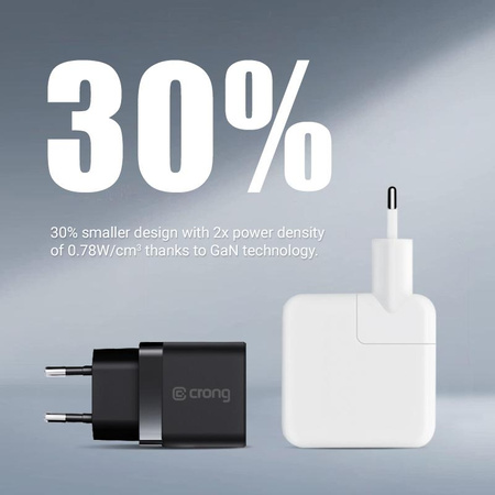 Crong Ultra Compact GaN - Fali töltő 2x USB-C 35W PD 3.0 PPS-sel (Fehér)