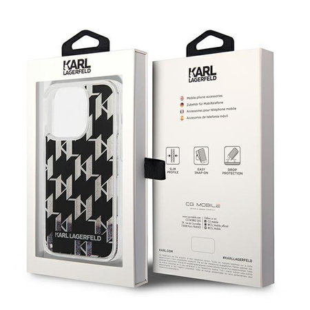 Karl Lagerfeld Monogram Liquid Glitter - Coque iPhone 14 Pro Max (noir)
