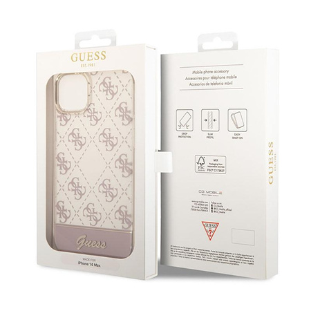Guess 4G Stripe Script Logo Electroplated Pattern - Coque pour iPhone 14 (rose)