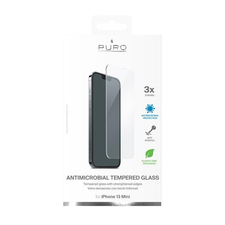 PURO Anti-Bacterial Protective Tempered Glass with antibacterial protection for iPhone 13 Mini screen