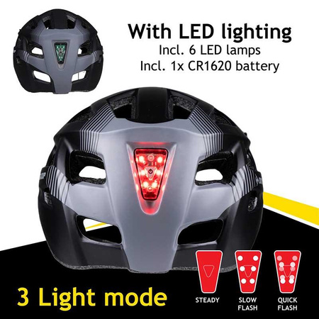 Dunlop - MTB Fahrradhelm 6xLED r. L (Schwarz-grau)