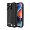 BMW Leather Carbon Blue Line - Coque pour iPhone 15 Pro Max (noir)