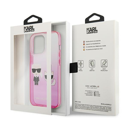 Karl Lagerfeld Farbverlauf Ikonik Karl & Choupette - iPhone 13 Pro Tasche (rosa)