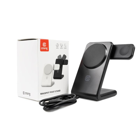Crong MagSpot Pivot Stand – 3-in-1-Wireless-Ladegerät mit MagSafe für iPhone, Apple Watch und AirPods (Schwarz)