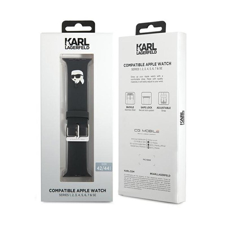 Karl Lagerfeld 3D Rubber Karl Head NFT - Bracelet pour Apple Watch 42/44/45/49 mm (noir)