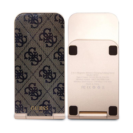 Guess 4G Pattern MagSafe - faltbares 2-in-1-Ladegerät mit MagSafe für iPhone und AirPods 15W (braun)