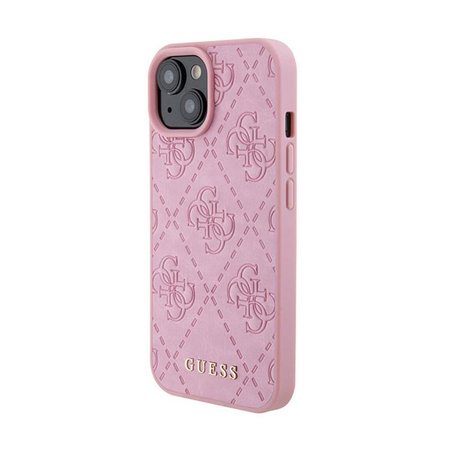 Guess Leder 4G gestempelt - iPhone 15 Tasche (rosa)