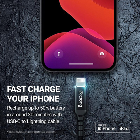 Crong Armor Link - MFi kábel USB-C-ről Lightningra fonva 150cm (fekete)