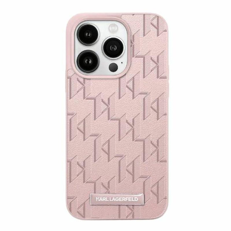 Karl Lagerfeld Leather Monogram Metal Logo - iPhone 15 Pro Case (pink)