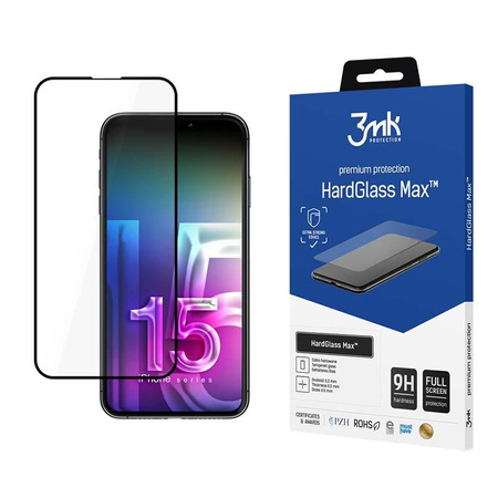 3mk HardGlass Max - Tvrzené sklo pro iPhone 15 (černé)