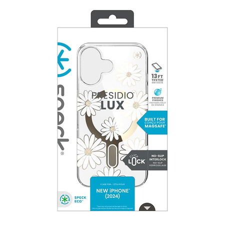 Speck Presidio Lux ClickLock & MagSafe - Case for iPhone 16 (Sunshine Daisies / Clear / Gold)