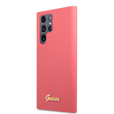 Guess Silicone Script Metal Logo - Etui Samsung Galaxy S22 Ultra (fuksja)