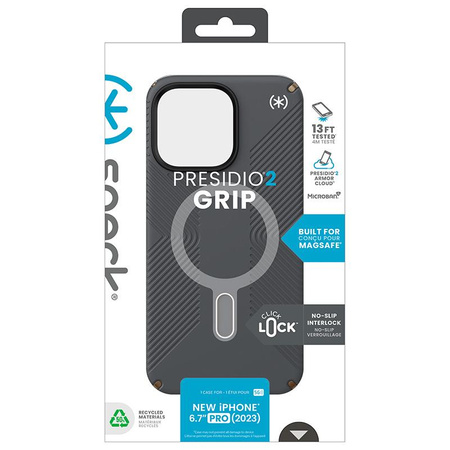 Speck Presidio2 Grip ClickLock & MagSafe - Coque pour iPhone 15 Pro Max (Gris anthracite / Bronze froid)