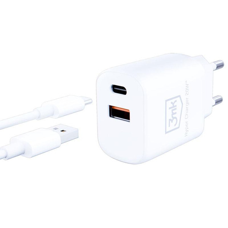 3mk Hyper Charger - USB-A QC 3.0 + USB-C PD 20W hálózati töltő (fehér)