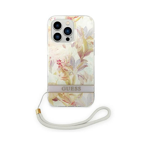 Guess Flower Cord - Tasche mit Umhängeband iPhone 14 Pro Max (lila)