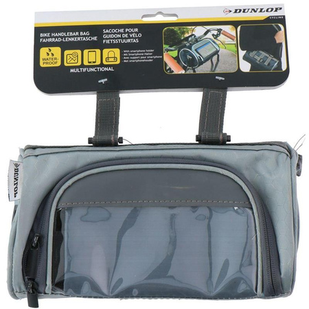 Dunlop - Handlebar bike bag / pannier with smartphone pocket (grey)