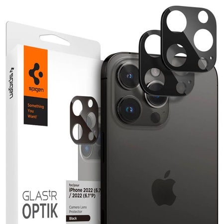 Spigen Optik.TR Camera Lens Protector 2-Pack - Verre de protection pour iPhone 16 Pro / 16 Pro Max / 15 Pro / 15 Pro Max / 14 Pro / 14 Pro Max (Noir)