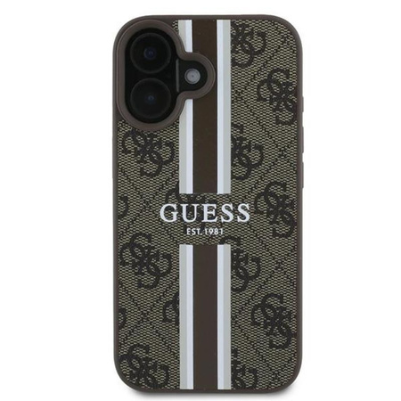 Guess 4G Étui MagSafe à rayures imprimées pour iPhone 16 Plus (marron)