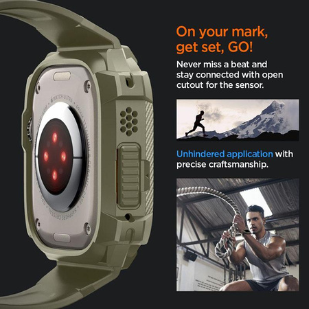 Spigen Rugged Armor Pro - Bracelet avec étui pour Apple Watch Ultra 49 mm (Vintage Khaki)
